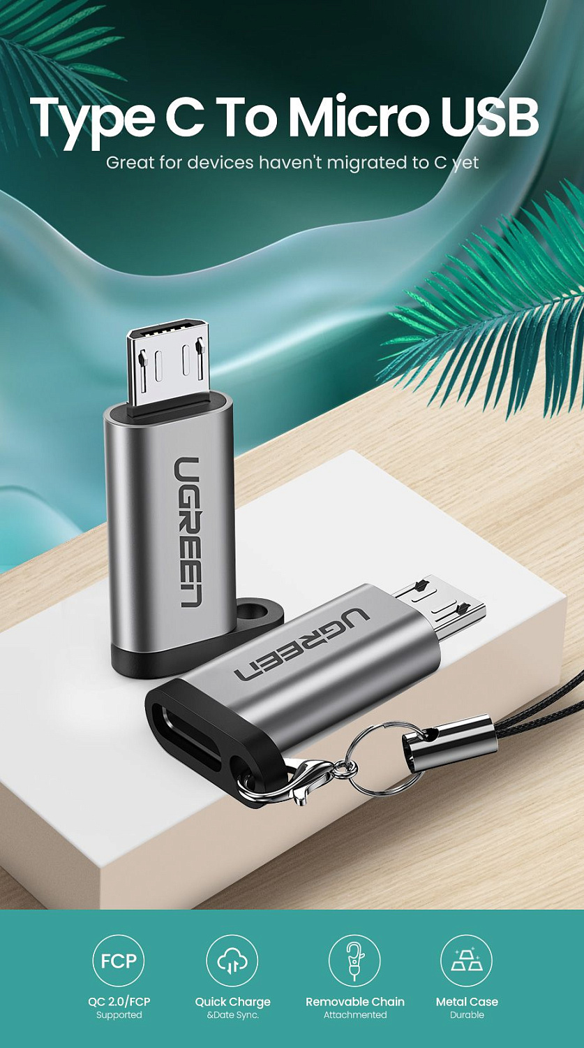 50590 Адаптер UGREEN US282 Micro-USB - Type-C 3.1, цвет: черный